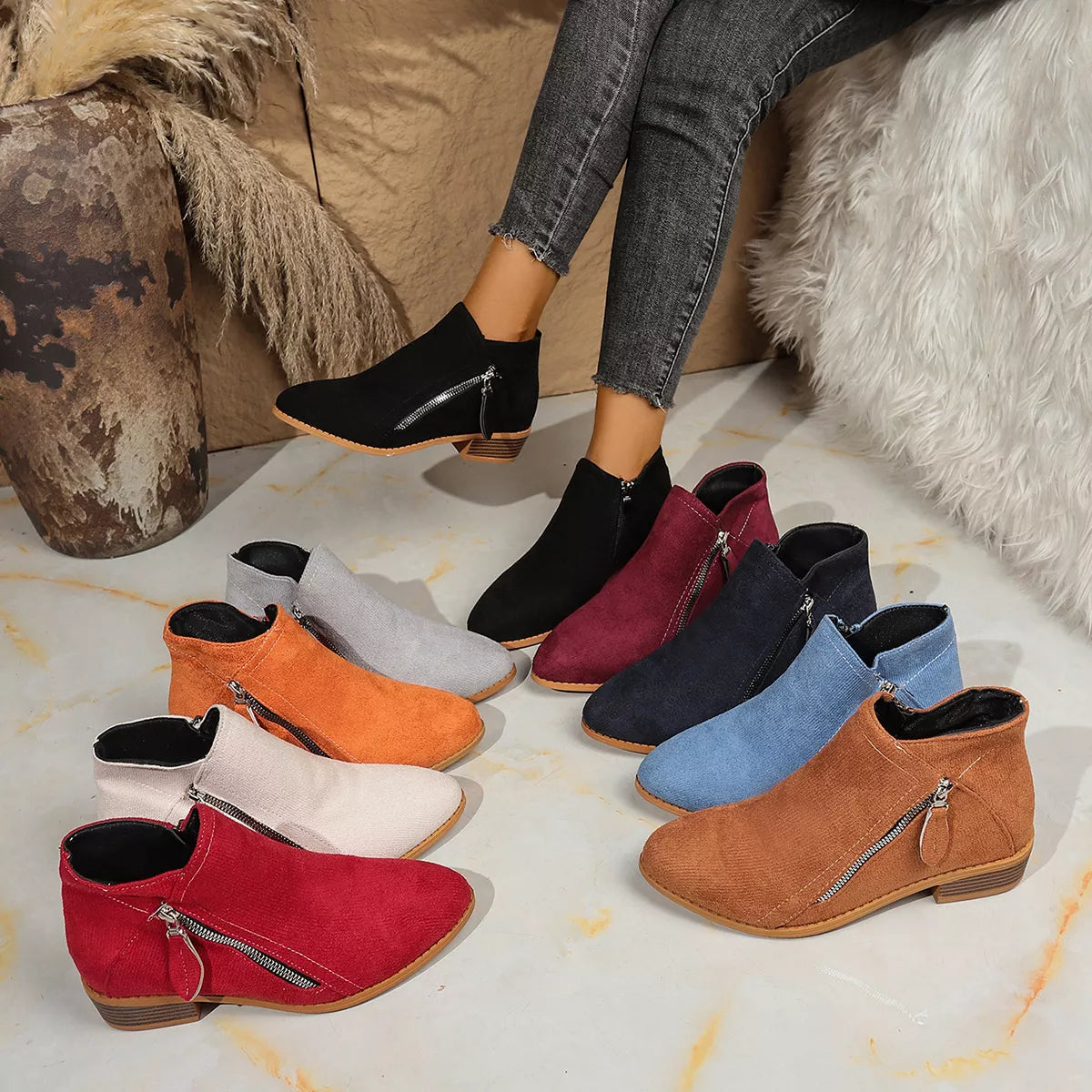 Point Toe Block Heels Boots