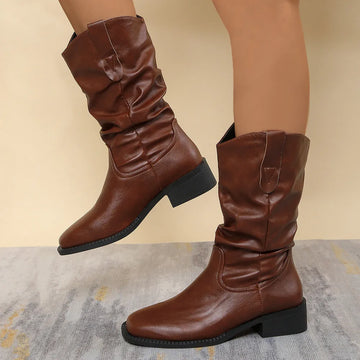 Pleated Pull On Western Cowboy Boots