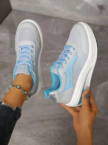 Breathable Lace-Up Contrast Mesh Athletic Sneakers
