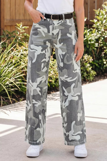 Camo Pattern Cotton Denim Shift Jeans