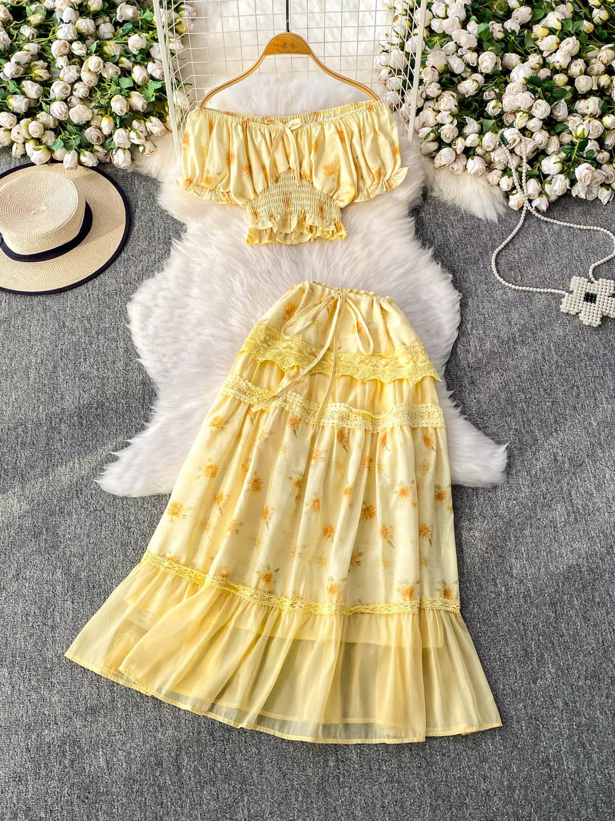 Smocked Floral Top & Skirt Set
