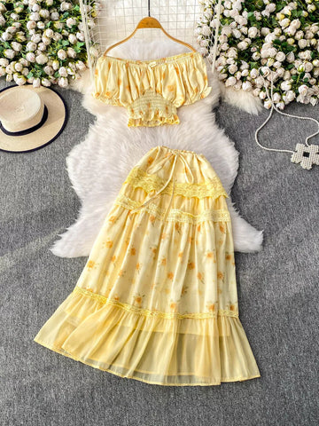 Smocked Floral Top & Skirt Set