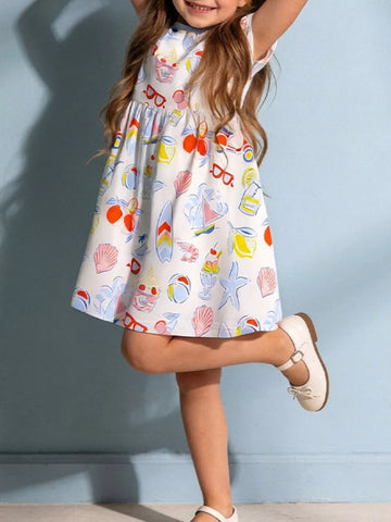 Children's Printed Round Neck Short Sleeve Dress