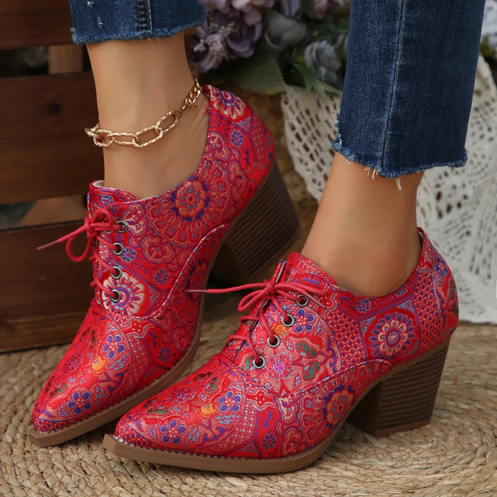 Point Toe Block Heels Ankle Boots