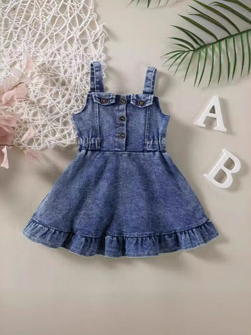 Children's Ruffled Hem Denim Overall Dress