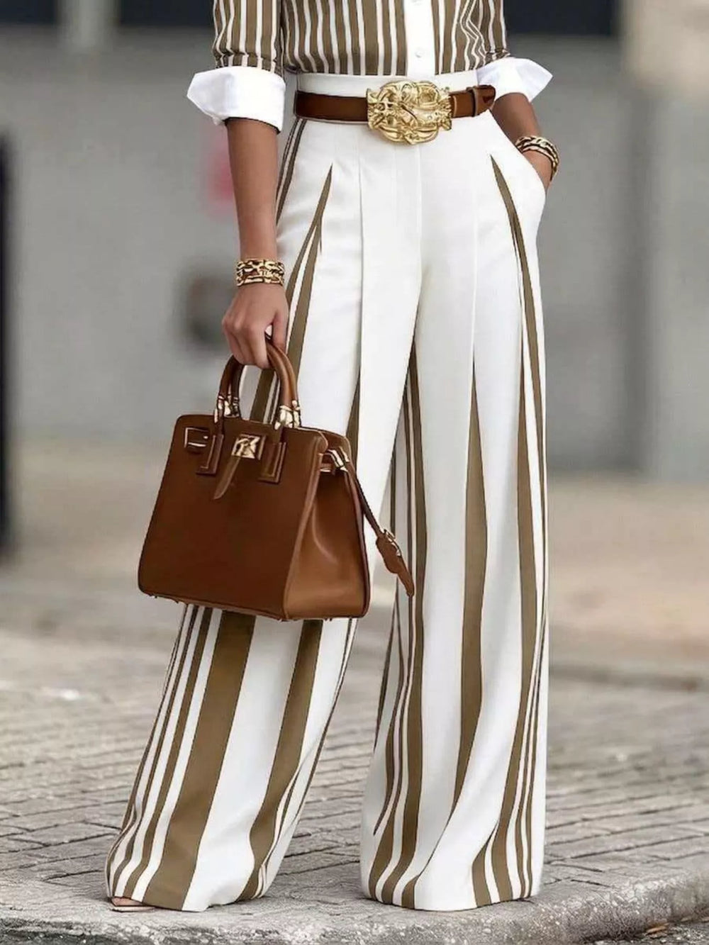 High Waisted Striped Wide Leg Pants