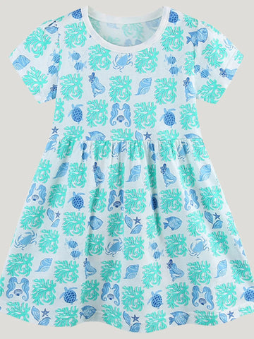 Children's Ocean Print Casual Summer Dress