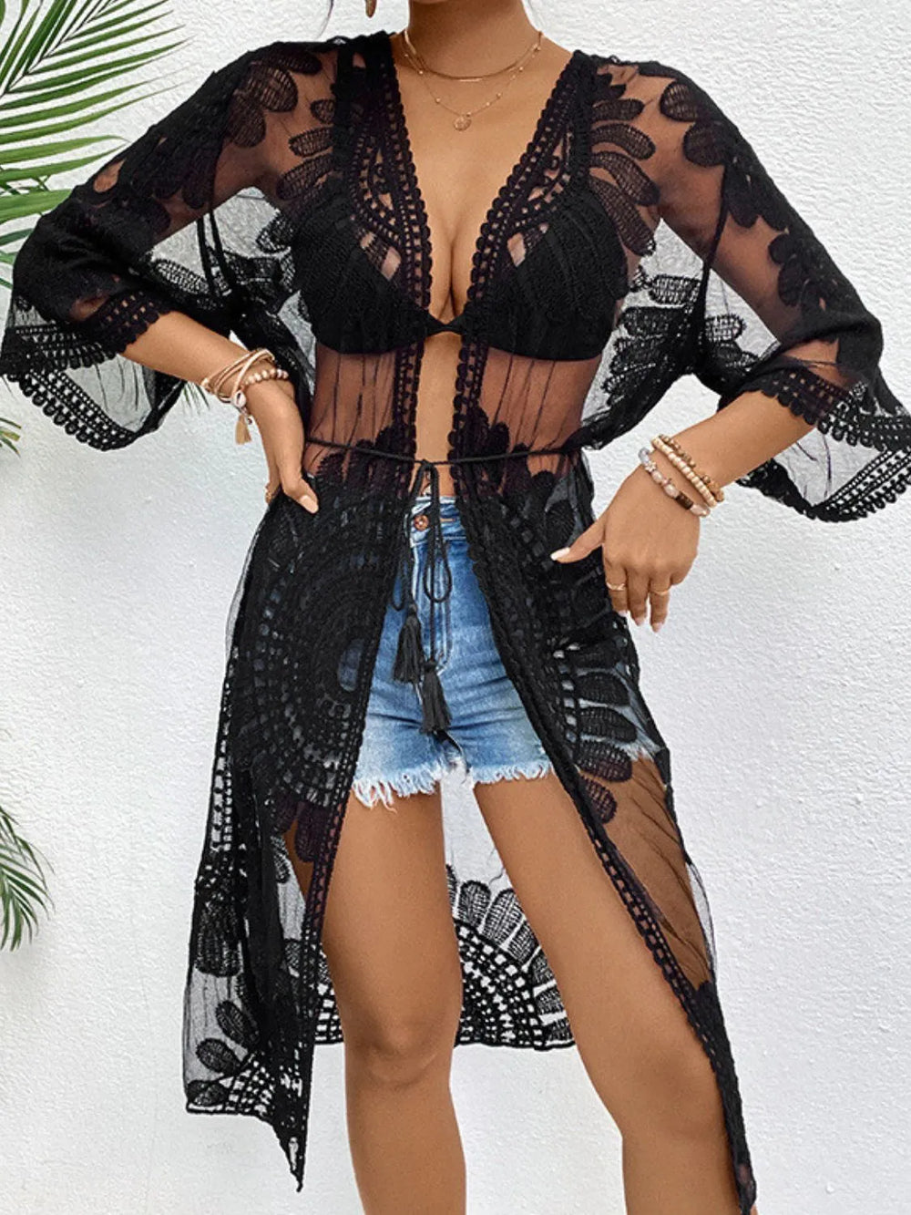 Lace Open Front Longline Cover Up