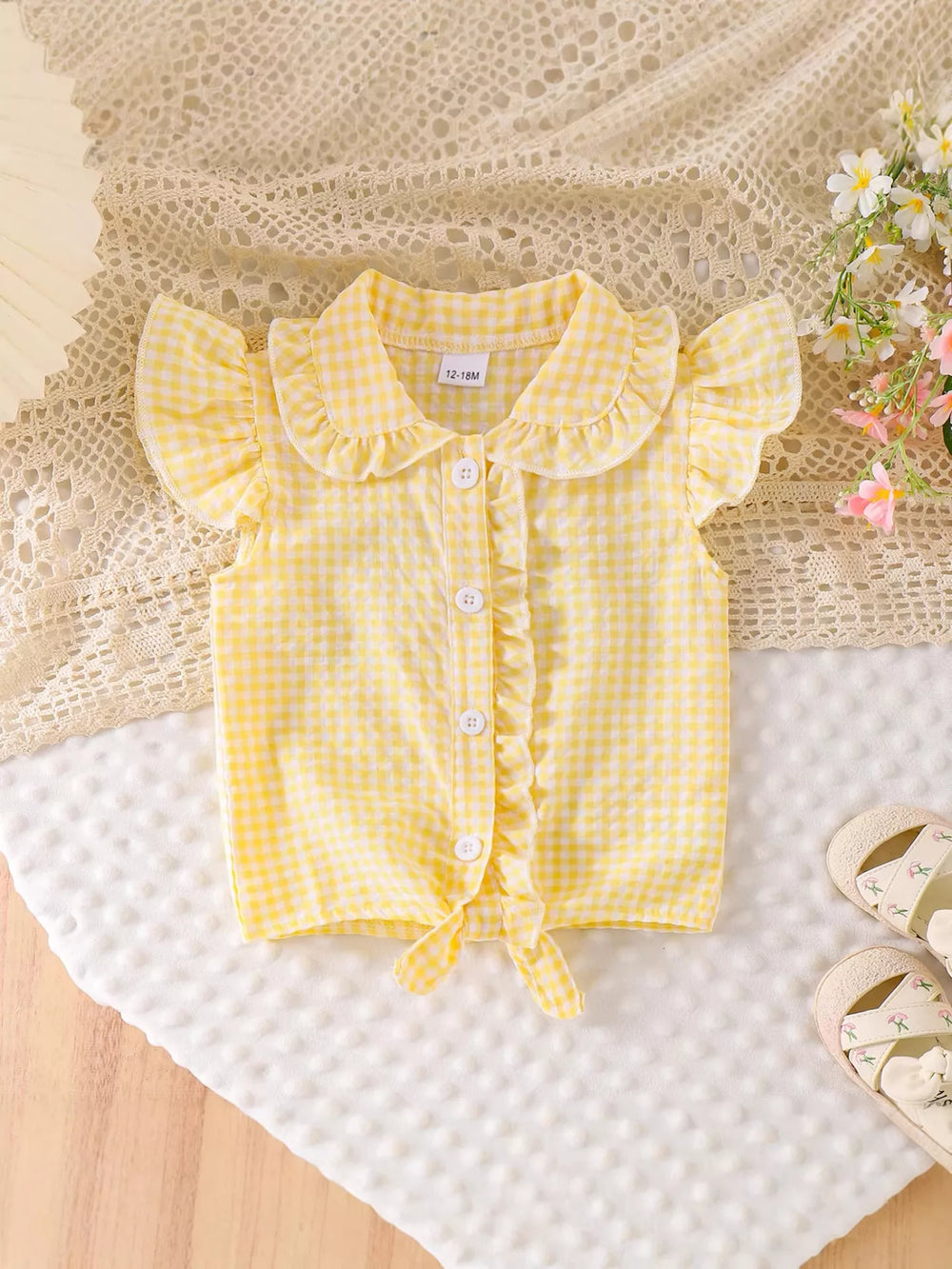 Children's Gingham Ruffle Collar Sleeveless Shirt