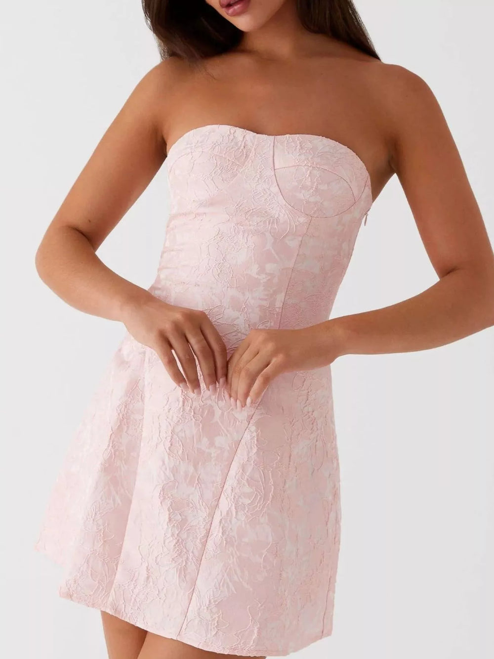 Lace Up Jacquard Tube Mini Dress