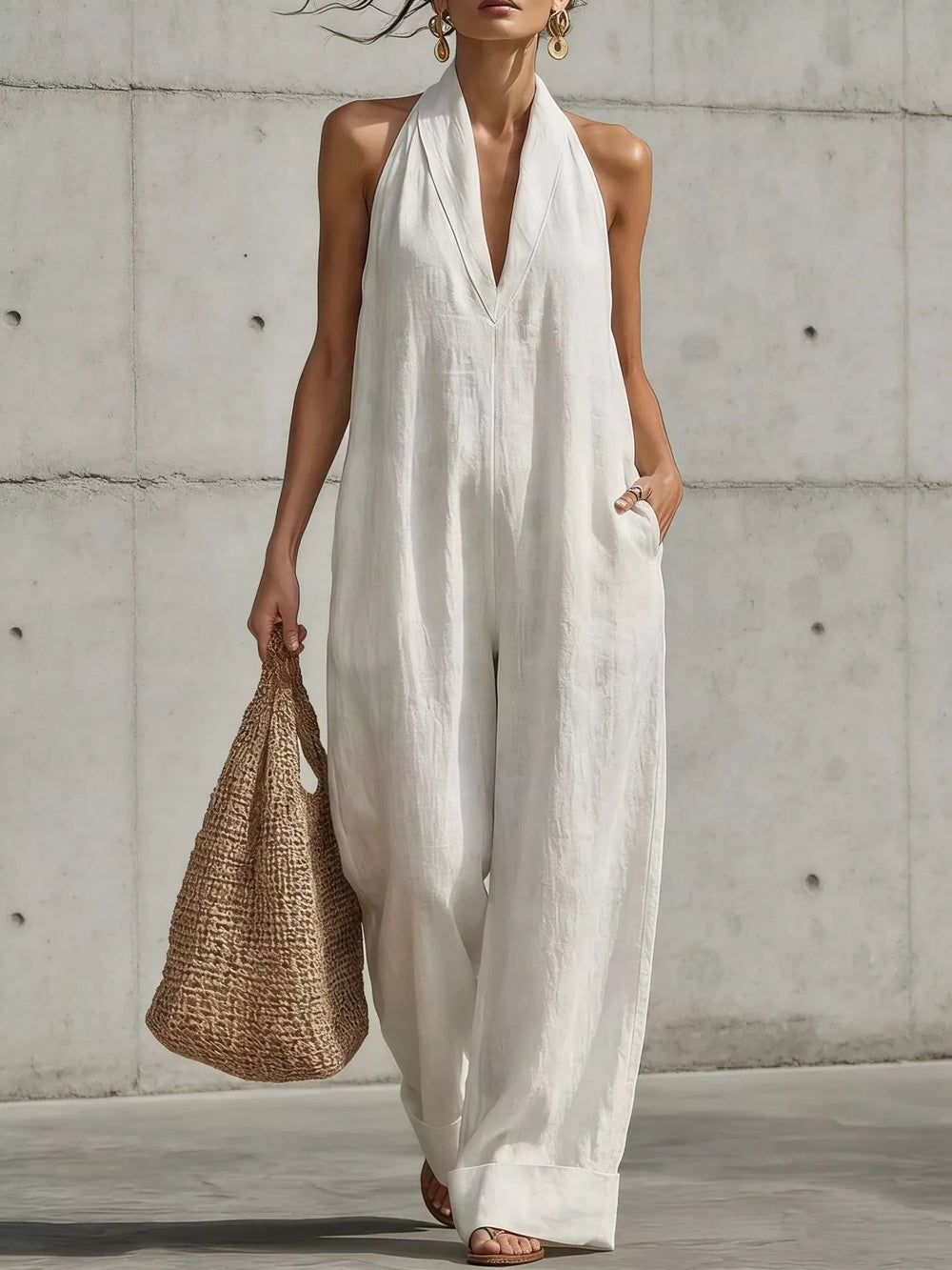 Full Size Halter Neck Wide Leg Jumpsuit Plus Size