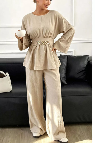 Metal Chain Waist Detail Top and Pants Set