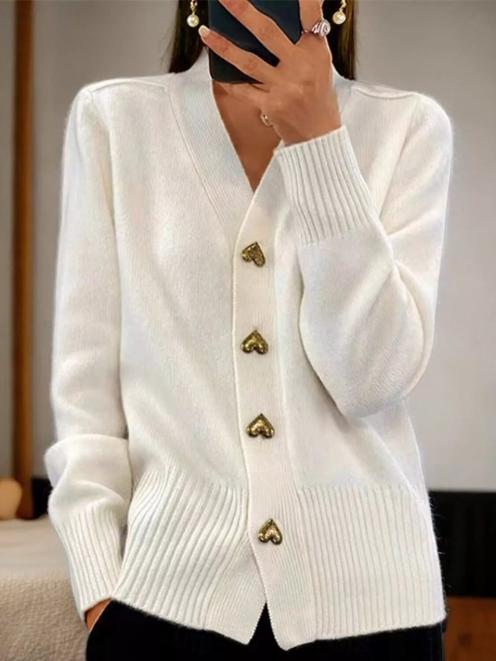 Full Size Heart-Button Knit Cardigan Plus Size