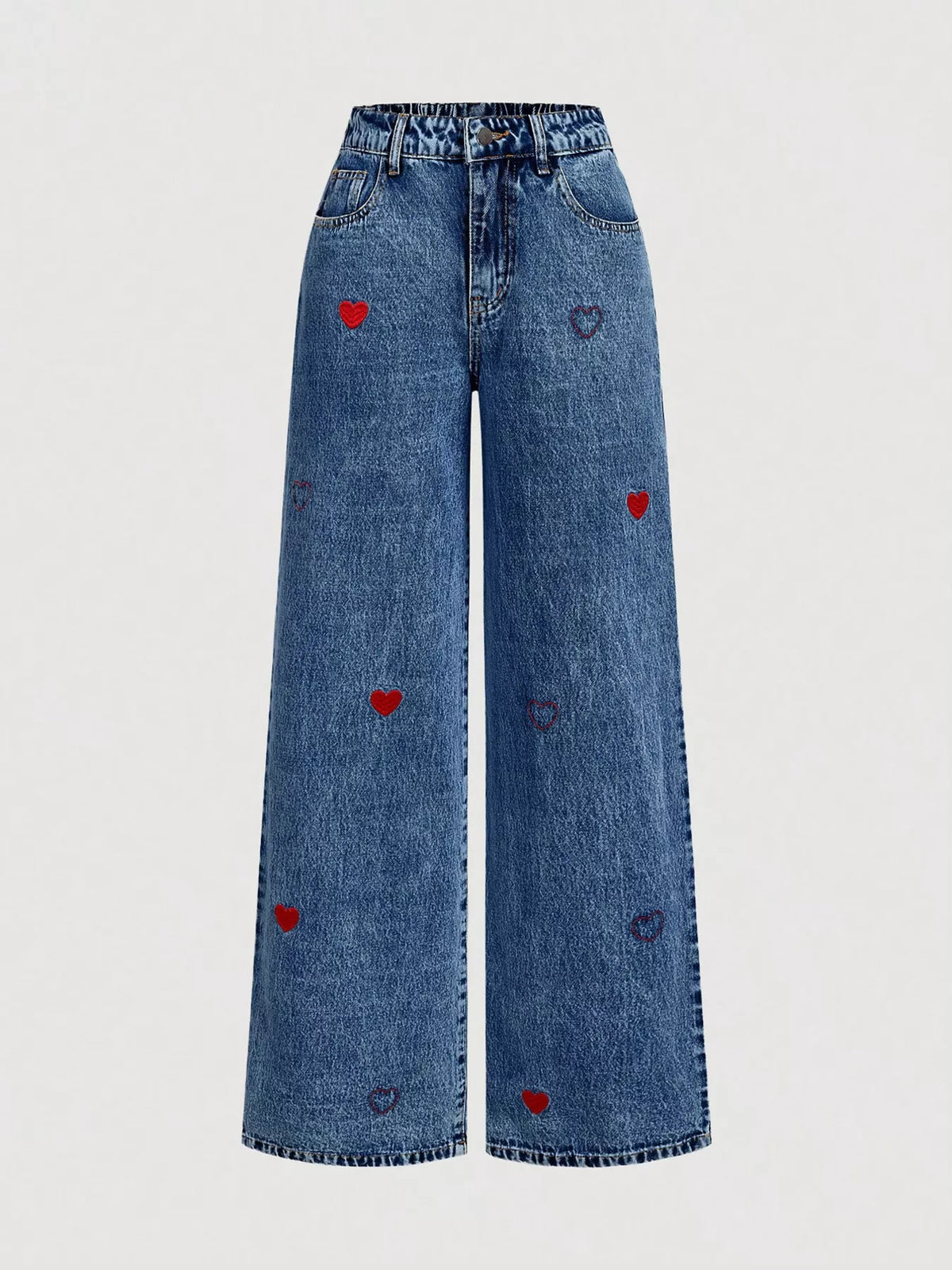 Embroidered Heart Wide-Leg Jeans