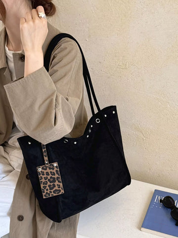 Studded Solid Tote Bag