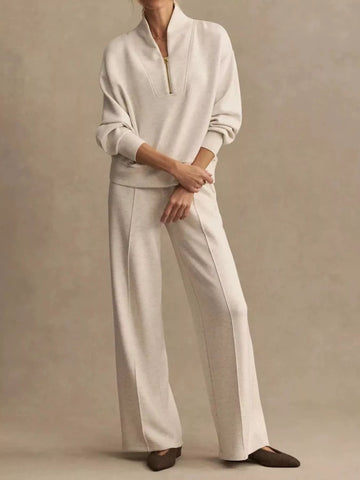 Quarter-Zip Sweatshirt and Wide-Leg Pants Set