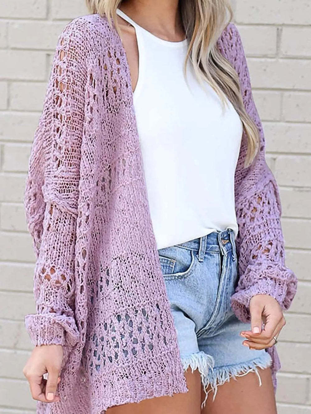 Openwork Open Front Lightweight Cardigan