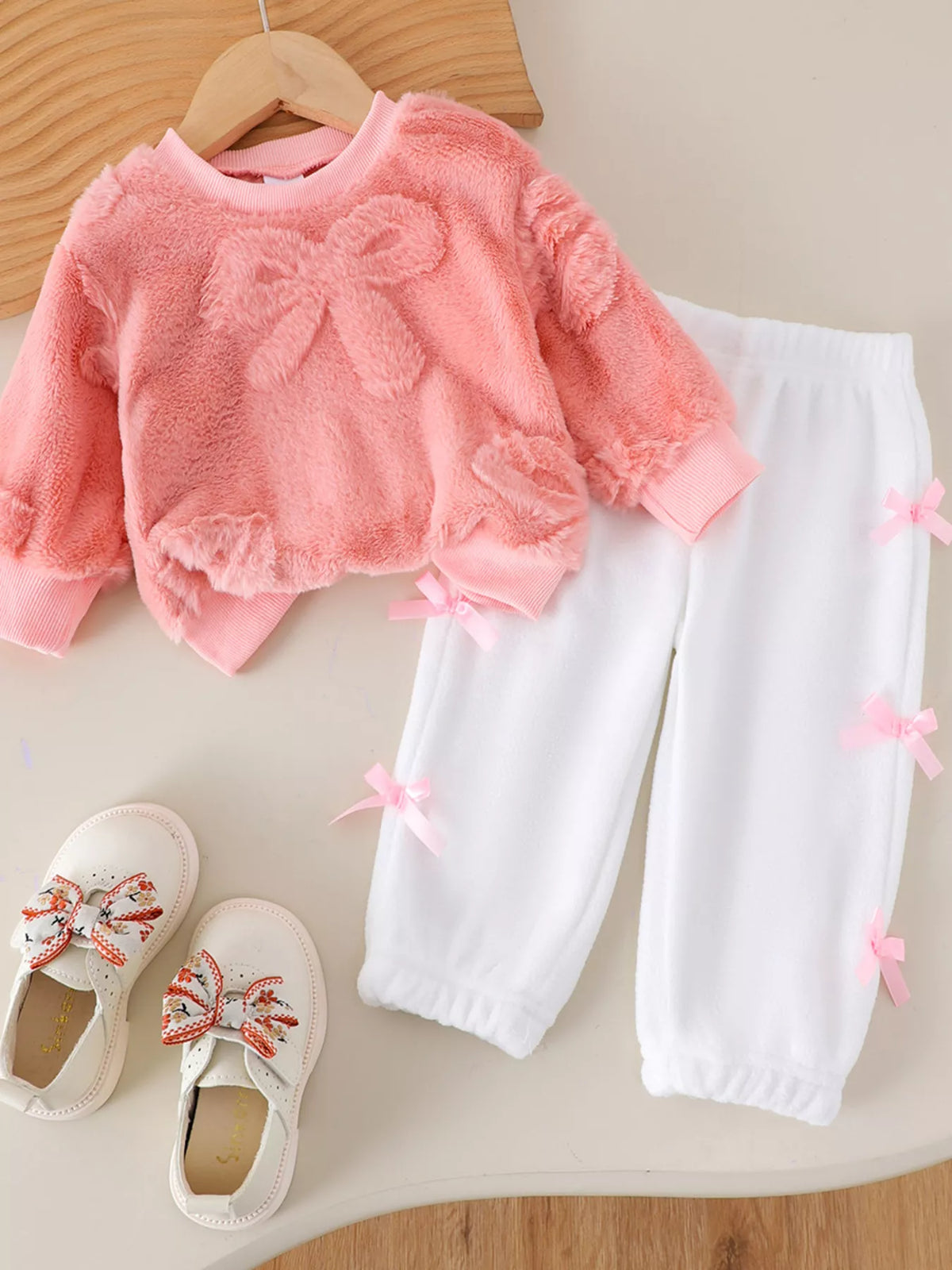 Children's Bow Round Neck Top and Pants Set