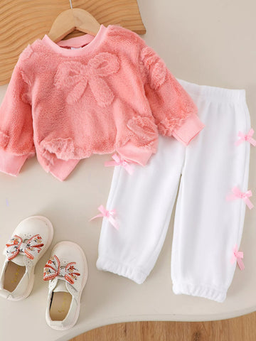 Children's Bow Round Neck Top and Pants Set