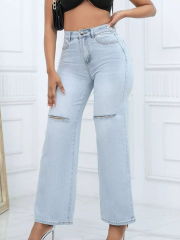 Distressed Wide-Leg Jeans
