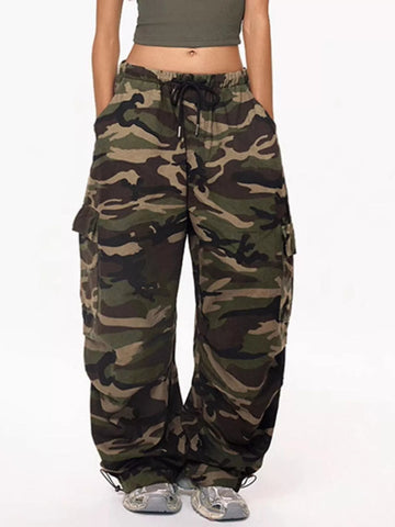 Camouflage Cargo Pants with Drawstring Waist
