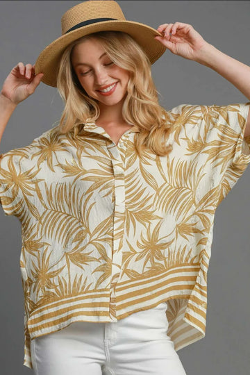 Umgee Full Size Tropical Print Button Front Shirt Plus Size