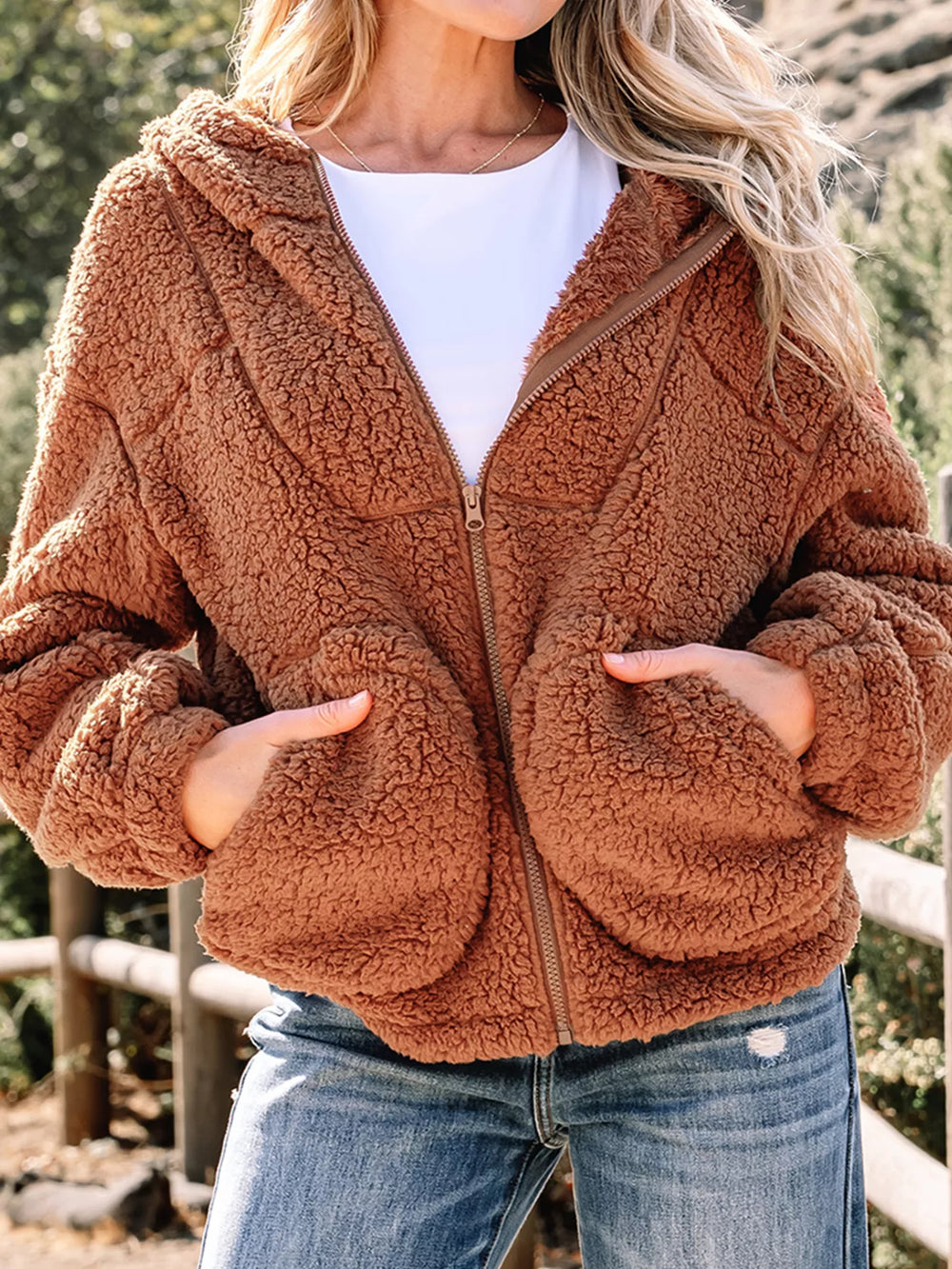 Zip Up Hooded Sherpa Jacket