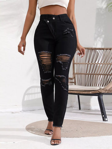 Distressed High-Waisted Jeans