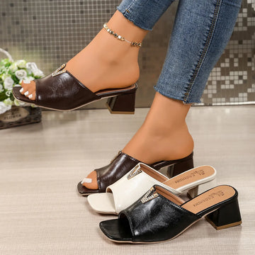 Rhinestone Block Heels Sandals