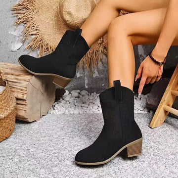 Round Toe Block Heels Boots