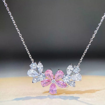 925 Sterling Silver Zircon Flower Necklace