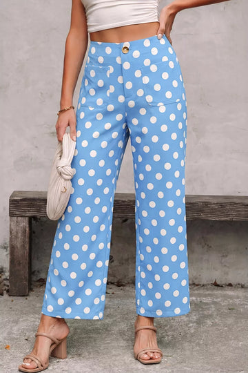 Polka Dot Print Patched Pocket Mid-rise Straight Leg Pants