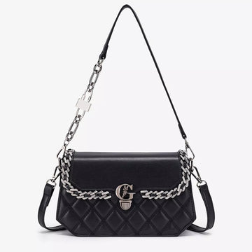 Quilted PU Leather Crossbody Bag with Rhinestone Decor