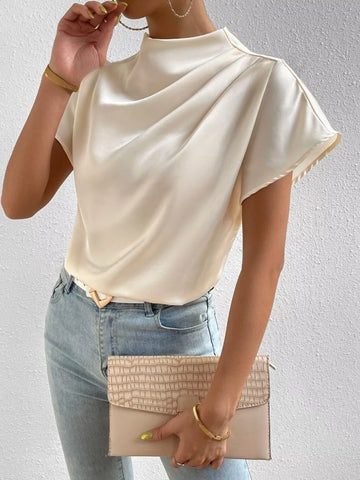 Mock Neck Satin Blouse