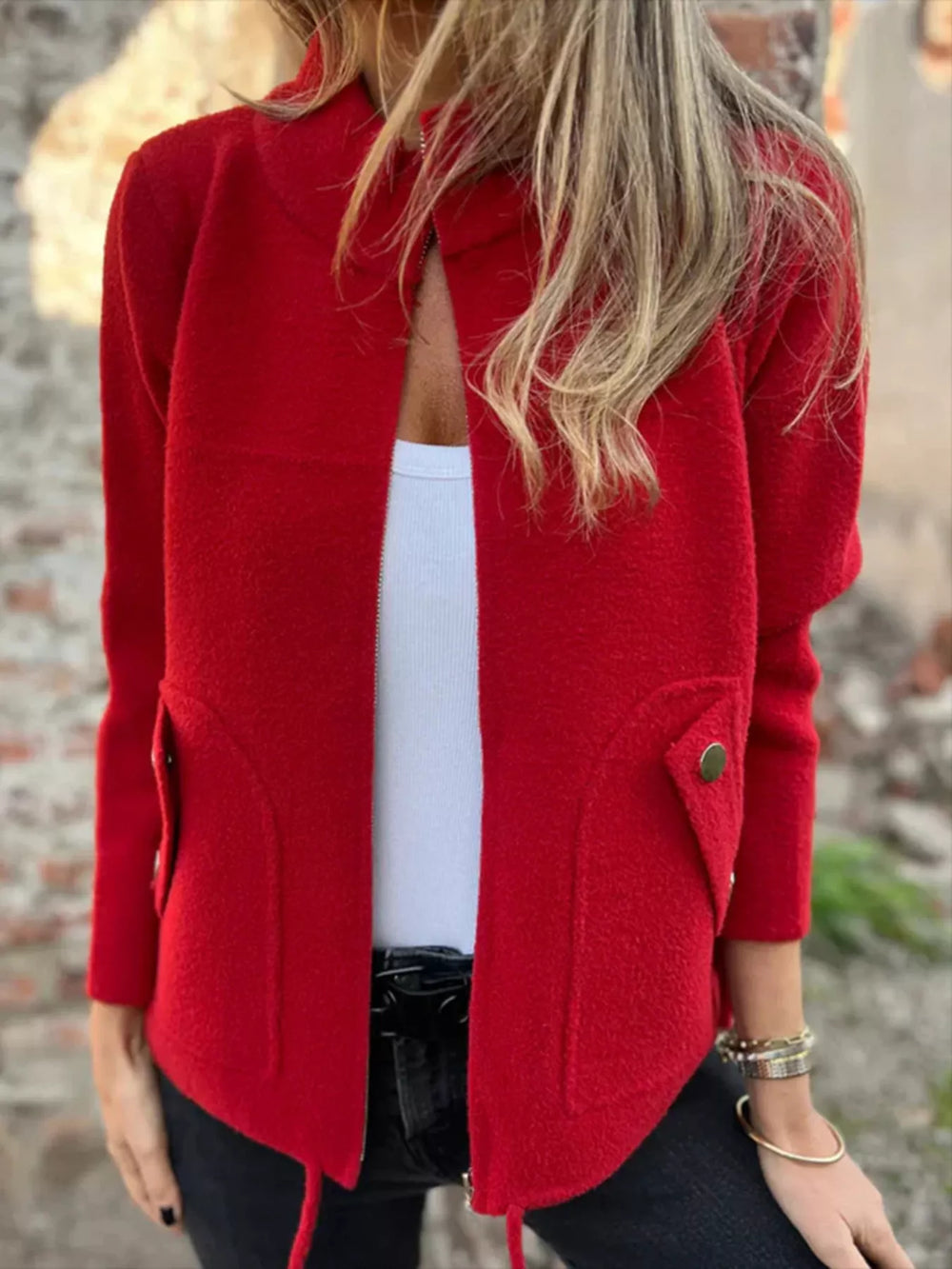 Full Size Textured Knit Zip Up Outerwear Plus Size