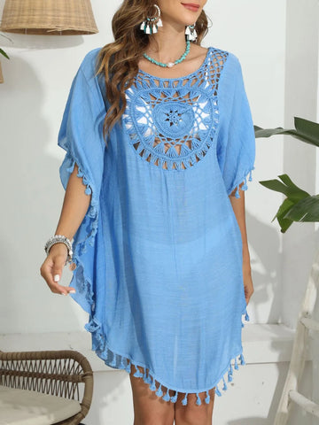 Tassel Crochet Round Neck Cover Up