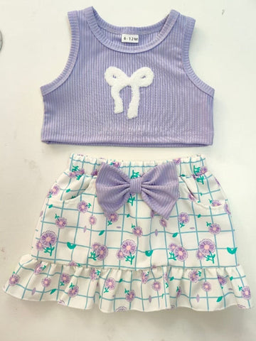 Children's Bowknot Tank Top and Skirt Set