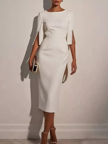 Slim Fit Beaded Sleeve Midi Dress