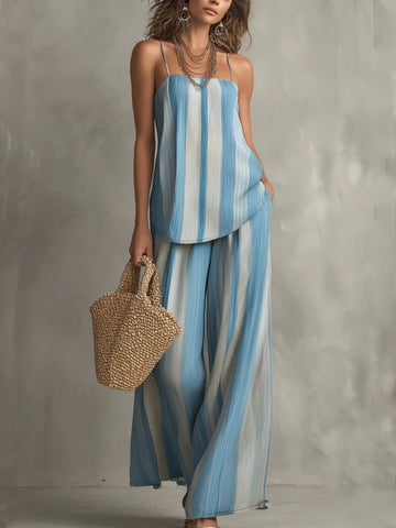 Striped Cami and Wide Leg Pants Set