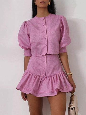 Puff Sleeve Crop Top & Ruffled Skirt Set