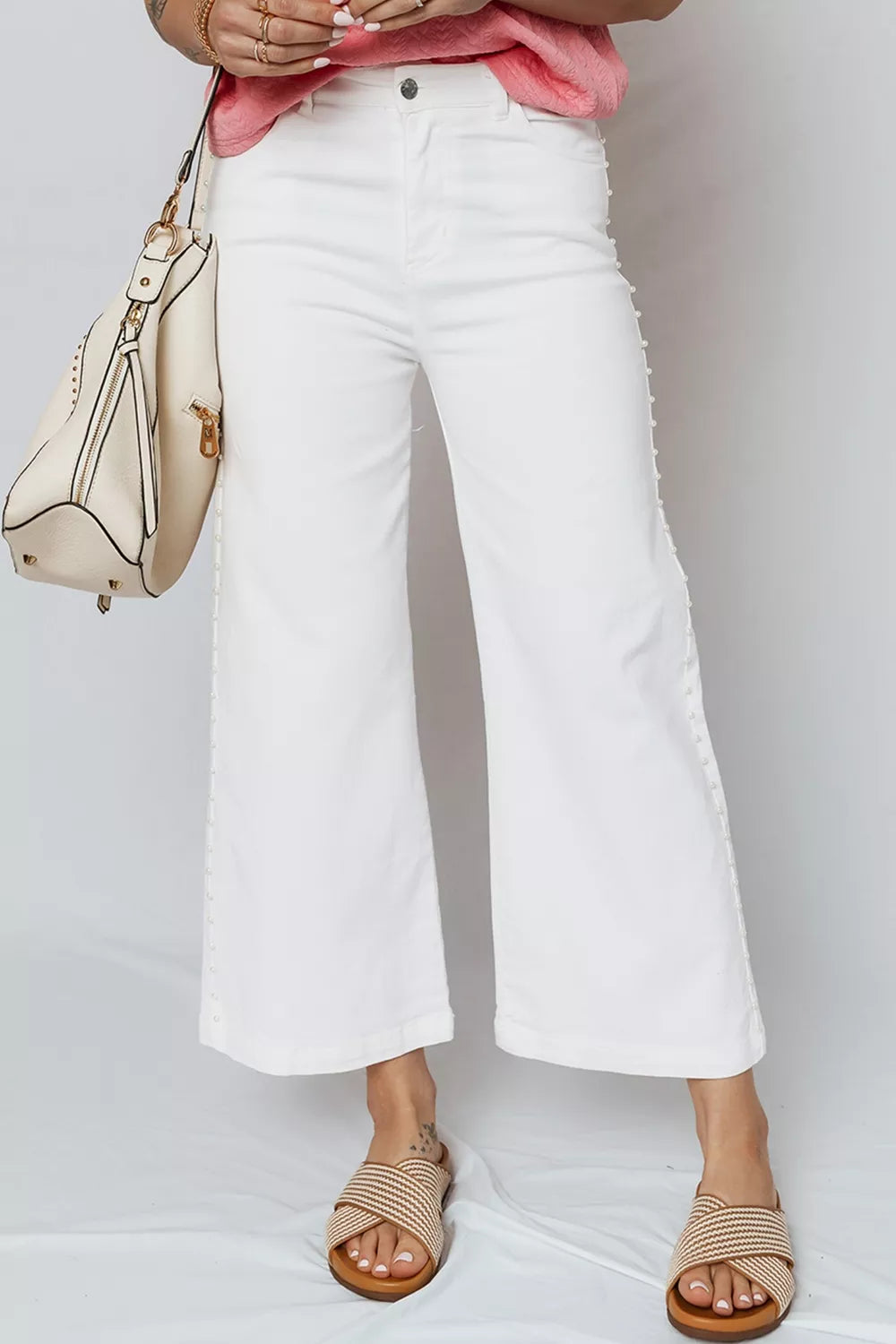 Pearl Embellished Side Seam Ankle-length Shift Jeans