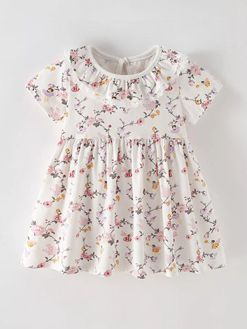 Children's Floral Print Ruffle Collar Dress