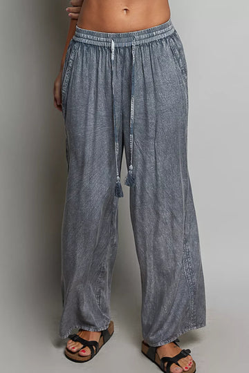 POL Tassel Drawstring Embroidered Wide Leg Pants