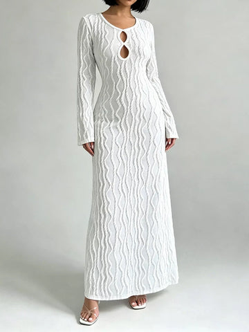 Textured Cutout Long Sleeve Maxi Dress