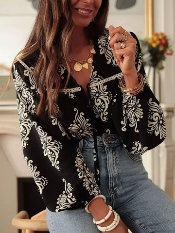 Floral Print Tie Neck Blouse