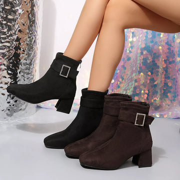 Round Toe Block Heels Boots