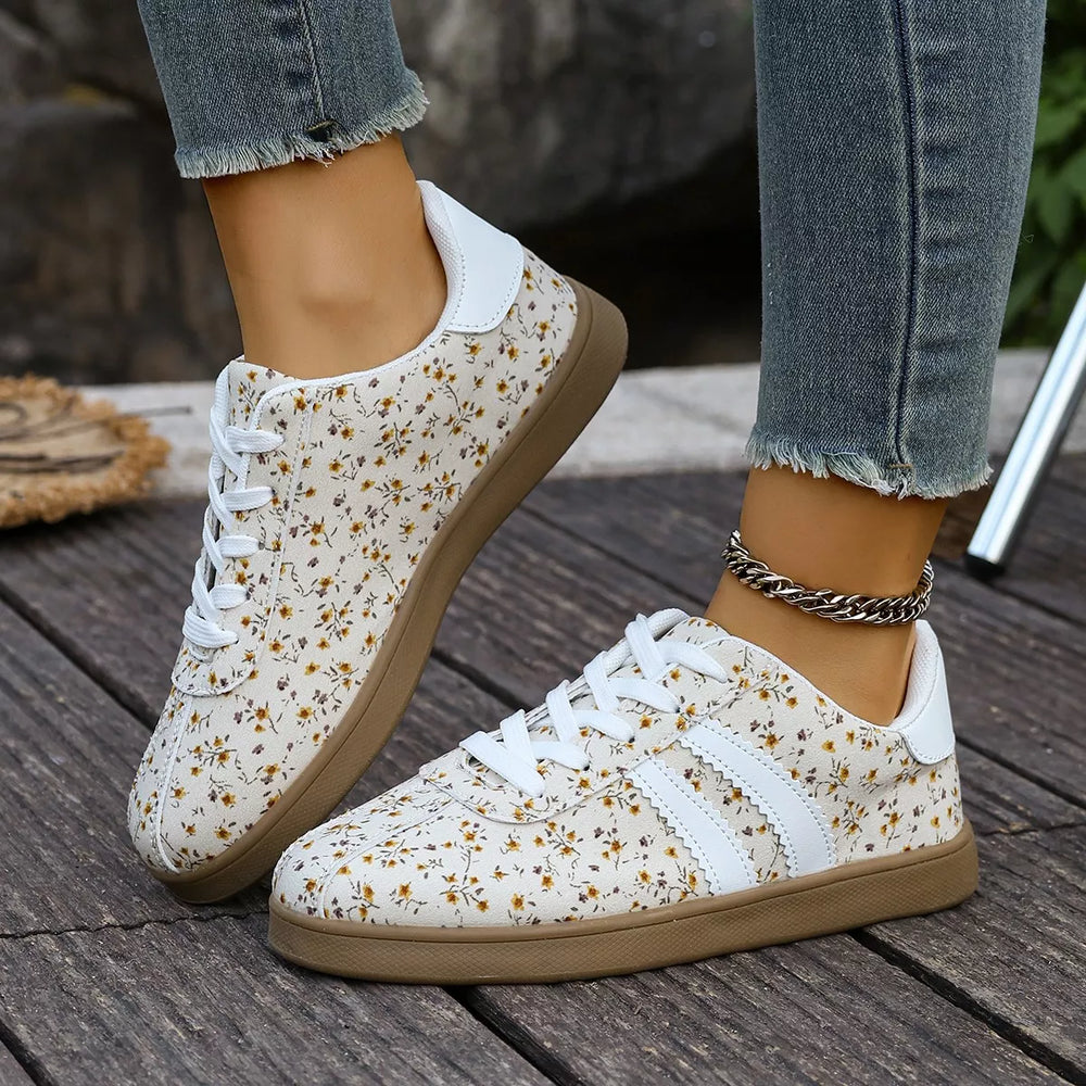 Floral Print Sneakers with Side Stripes