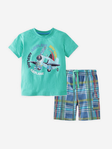 Children's Graphic Tee & Plaid Shorts Set