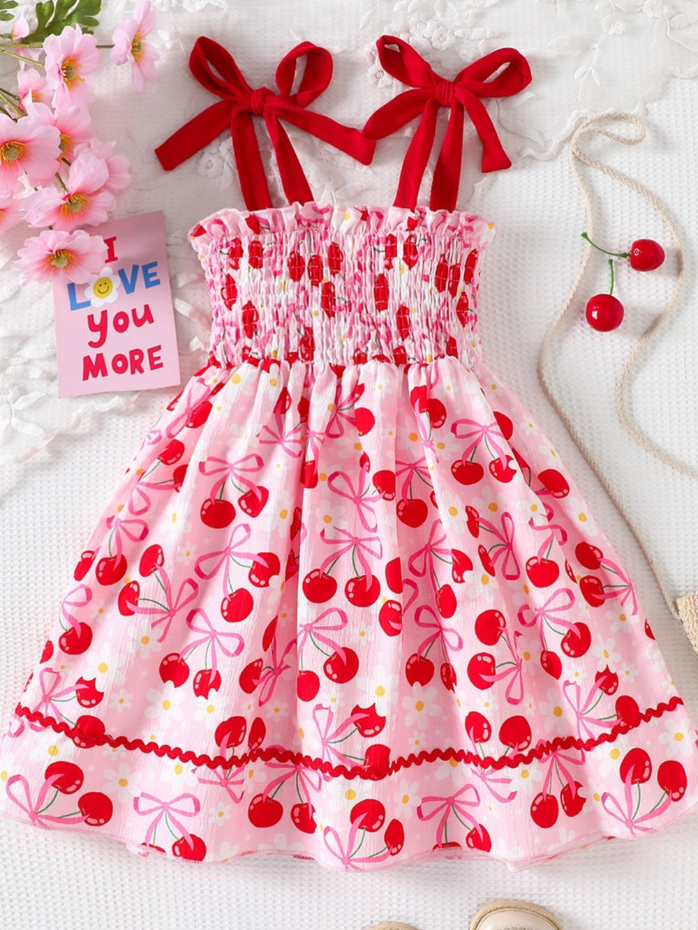 Children's Cherry Print Smocked Dress