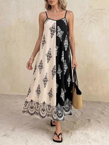 Color Block Floral Print Cami Dress